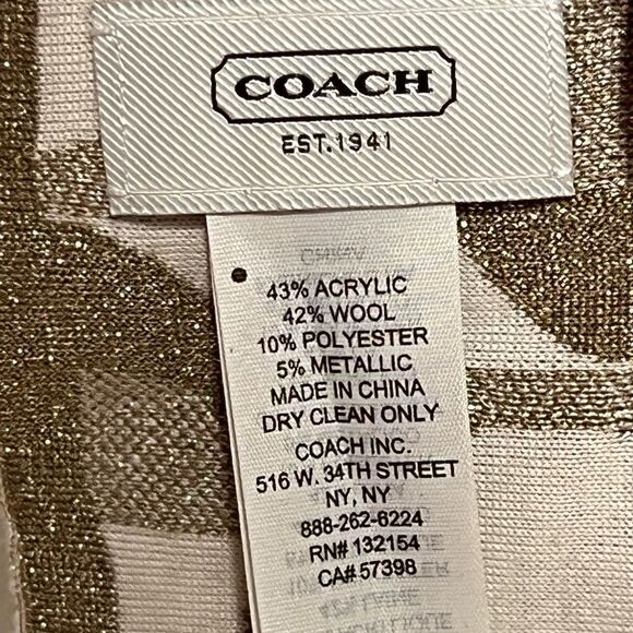 New Coach - 83834 Tonal Dream C Scarf/Shawl - Khaki/Silver Wool Blend - Picture 5 of 6